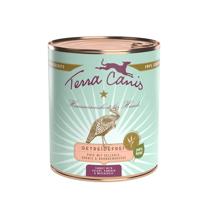Schnäppchen Sparpaket 24 x 800 g Terra Canis Getreidefrei Pute mit Sellerie, Kürbis und Brunnenkresse Hunde Nassfutter